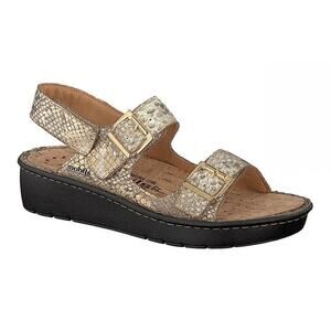 Mephisto Mobils Oriana Gold Leather Wedge Sandal Snakeskin US 9 (39) Hook & Loop